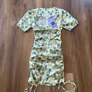 Jaaf Ruched Mini Dress in Meadow Print